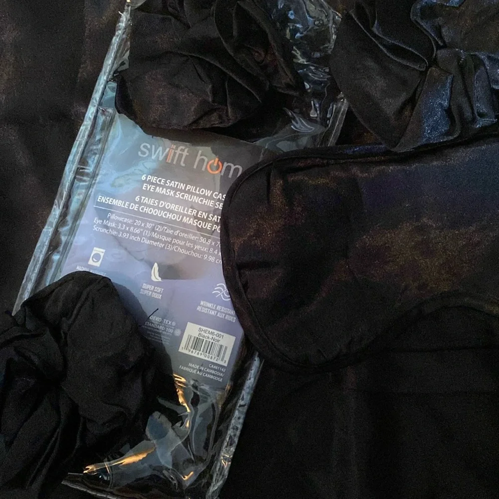 Six piece satin pillow case eye mask and scrunchie set - Picture 1 of 5